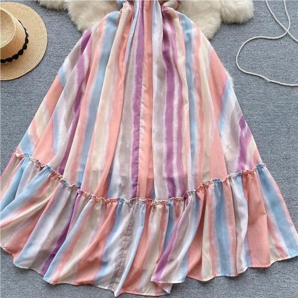 Bandage Midi Dress Women Summer Beach Vacation Sleeveless A-Line Holiday Dress Sexy Resort Evening Wear