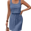 Spring Summer Tank Dresses for Women 2025 Hollow Out Textured Drawstring Mini Dress