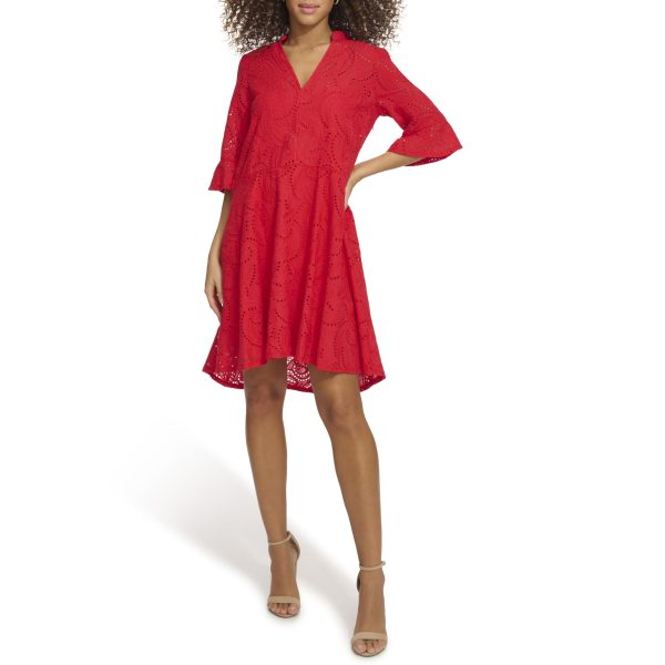 Women's 1/4 Sleeve V-Neck A-line Mini Dress