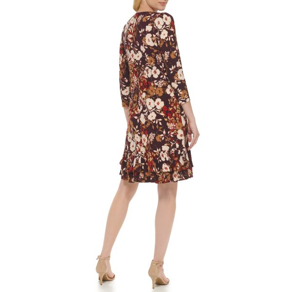 Women's Shift Jersey Long Sleeve Round Neck Dress