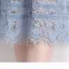 Womens Big Swing Lace Hollow Out Dress Vintage Elegant Slim High Waist Single Breasted Sexy V-Neck Dress