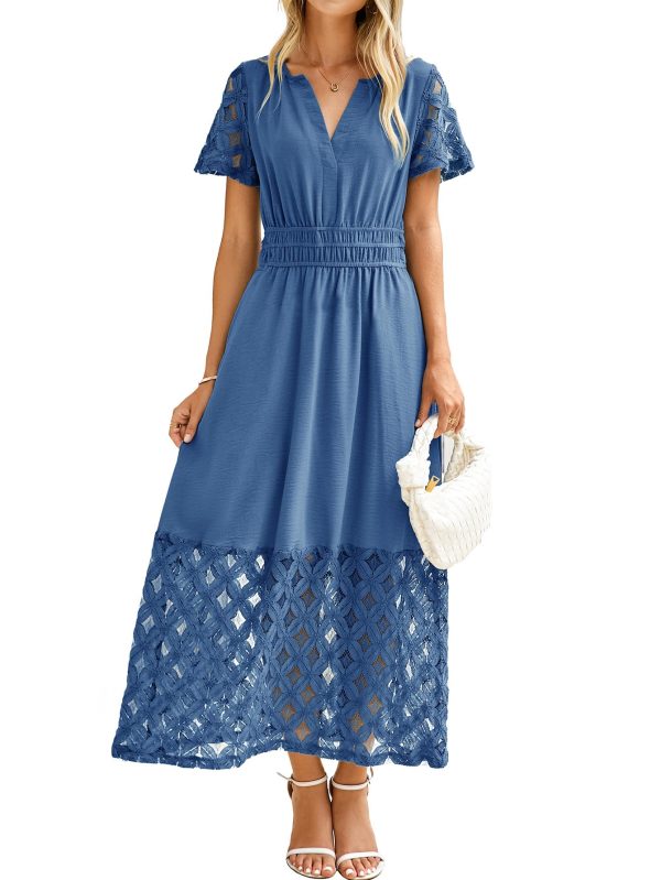 Simplee Womens 2025 Summer Boho Maxi Dress V Neck Empire Waist Long Flowy Dresses with Pockets