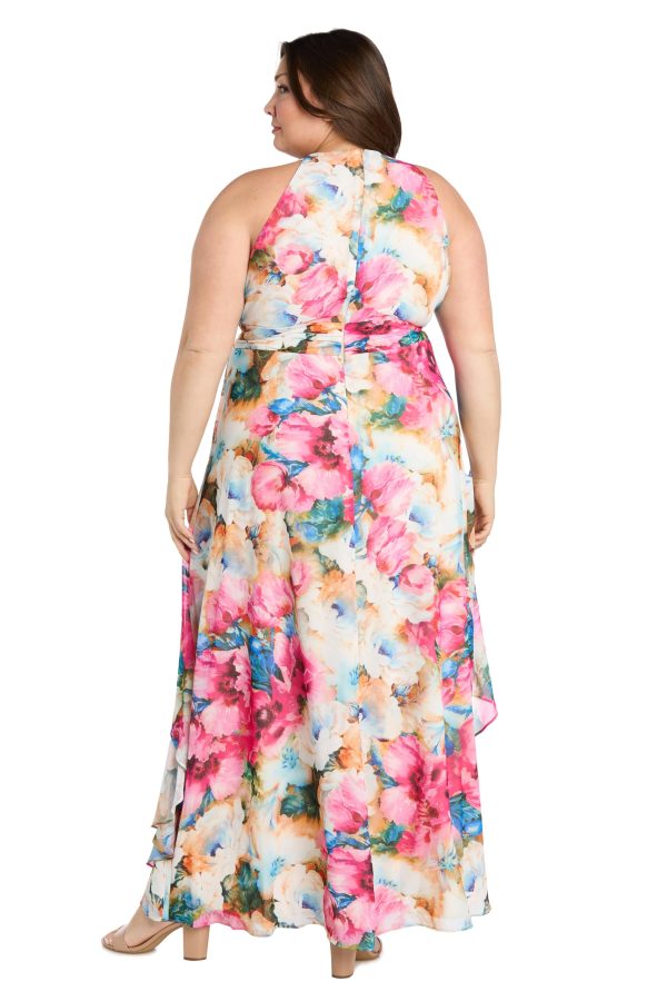Flowing Watercolor Floral Halter Maxi Dress W/Tiered Ruffle Hem