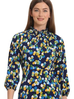 Women's Mini Ruffle Smocked Mock Neck Midi Dress