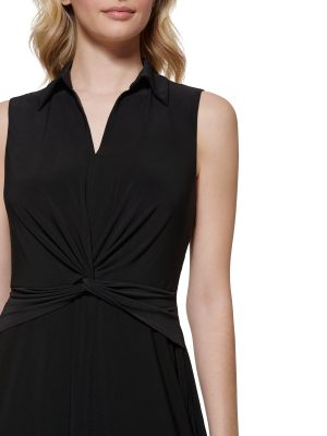 Women's Collared Twisted Waist Midi Dress
