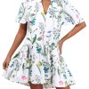Casual Women Summer Sun Dress Loose Above The Knee V Neck Short Sleeve Floral and Geometric Dresses for Vacation