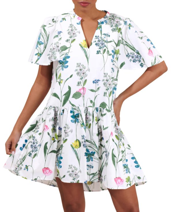 Casual Women Summer Sun Dress Loose Above The Knee V Neck Short Sleeve Floral and Geometric Dresses for Vacation