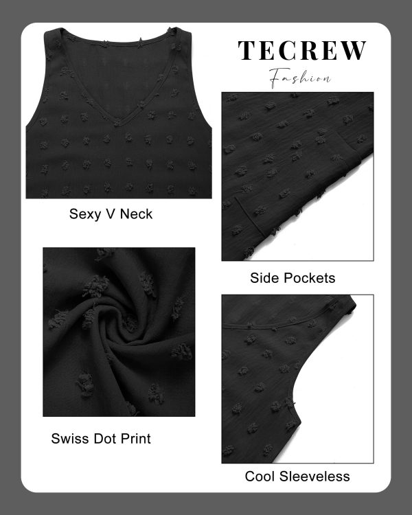 Women's Summer Sleeveless V Neck Tank Dress Swiss Dot Beach Cover Up Mini Dress with Pockets