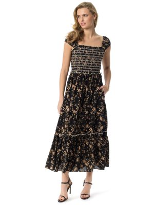 Women's Clarice Cap Sleeve Smocked 2 Tiered Maxi Dress Standard