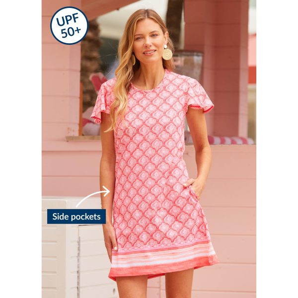Ruffle Short Sleeve Dress - 50+ UPF Sun Protection Resort Wear, Casual Sun Dress