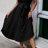 Womens Casual Midi Dresses Solid V Neck Short Sleeve Button Shirt Belted Dress with Pockets for Spring Summer 2025
