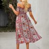 Women's Off The Shoulder Dresses Boho Flowy Smocked Maxi Sundress Beach Vacation Summer Dress 2024