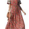 Women's Summer Boho Floral Dress Casual Beach Vacation Sundress V Neck Short Sleeve Long Maxi Dresses