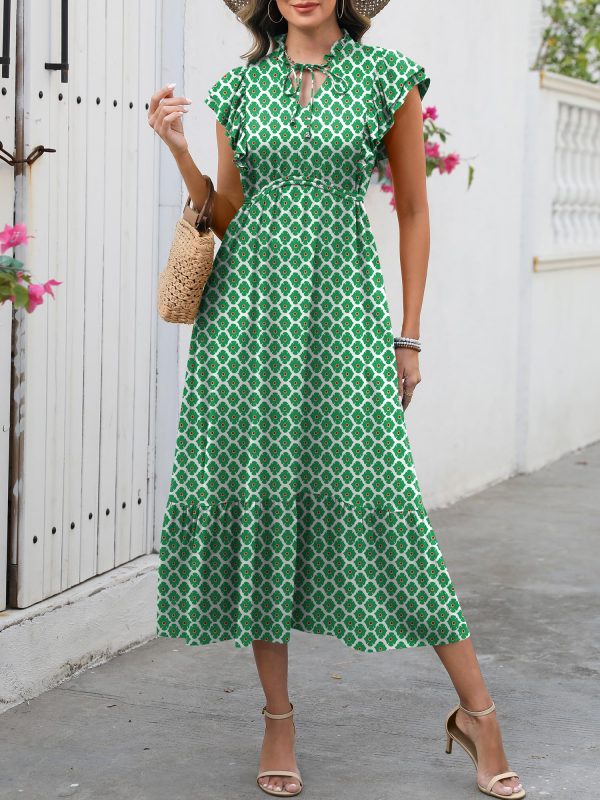 Womens Summer Casual Dresses Cap Sleeve V Neck Maxi Dress Flowy A Line Tiered Boho Beach Vacation Sundress