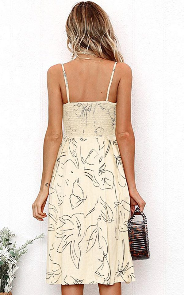 Women 2025 Summer Dresses Tie Front V-Neck Spaghetti Strap Button Down A-Line Backless Swing Midi Dress