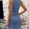 Spring Summer Tank Dresses for Women 2025 Hollow Out Textured Drawstring Mini Dress