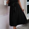 Womens Casual Midi Dresses Solid V Neck Short Sleeve Button Shirt Belted Dress with Pockets for Spring Summer 2025