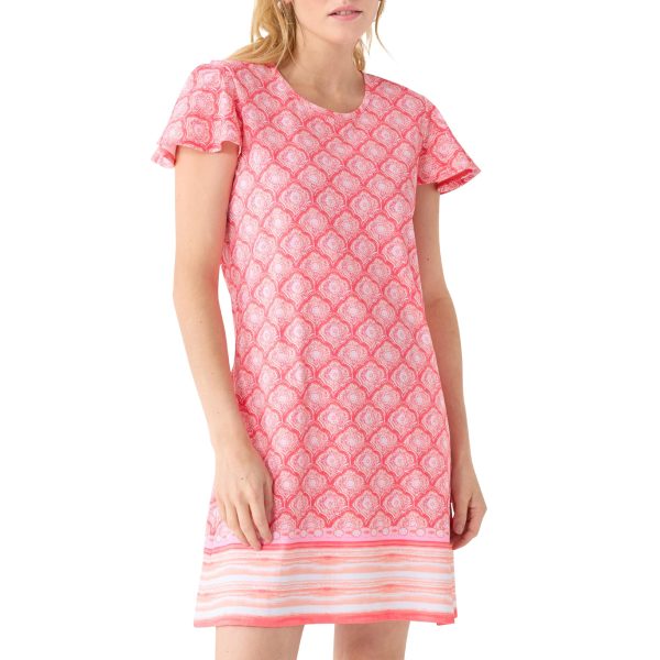 Ruffle Short Sleeve Dress - 50+ UPF Sun Protection Resort Wear, Casual Sun Dress