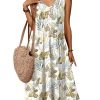Women Summer Casual Dress 2025 Sleeveless Midi Swing Tank Sundress with Pockets V Neck A Line Pleated Tshirt Dress