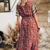 Women's Summer Boho Floral Dress Casual Beach Vacation Sundress V Neck Short Sleeve Long Maxi Dresses