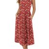 Womens Summer Sleeveless Midi Dress Casual Floral Printed A-Line Tank Beach Sundress with Pockets