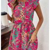 Women's Boho Print Tie Back Mini Dress Ruffle Cap Sleeve Crew Neck Vacation Dresses