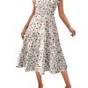 Womens Summer Casual Dresses Ruffle Sleeve V Neck Midi Dress Flowy Tiered Dress with Pockets Boho Sundresses