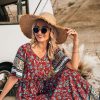 Women's Summer Boho Floral Dress Casual Beach Vacation Sundress V Neck Short Sleeve Long Maxi Dresses