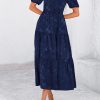 Womens Summer Dresses Wedding Guest Floral Midi Sundress Short Puff Sleeve Flowy A Line Smocked Tiered Boho Dress