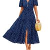 Women Summer Dresses 2025 Casual Short Sleeve V Neck Split Maxi Dress Button Drawstring Beach Long Dress