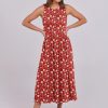 Womens Summer Sleeveless Midi Dress Casual Floral Printed A-Line Tank Beach Sundress with Pockets