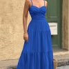 Women's Summer Strapless Maxi Dress 2025 Off Shoulder Hollow Out Smocked A Line Tube Tiered Long Dresses