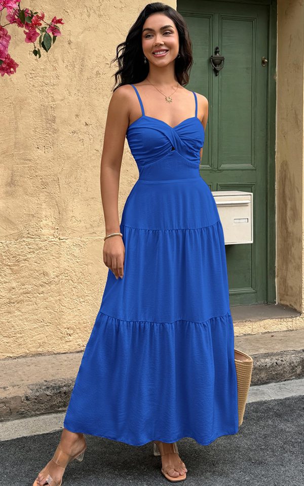 Women's Summer Strapless Maxi Dress 2025 Off Shoulder Hollow Out Smocked A Line Tube Tiered Long Dresses