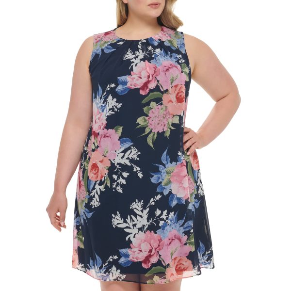 Women's Sleeveless Printed Chiffon Shift Mini Dress