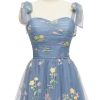 Short Homecoming Dresses for Teens Flower Embroidery Tulle Spaghetti Strap Knee Length Daisy Floral Prom Dresses