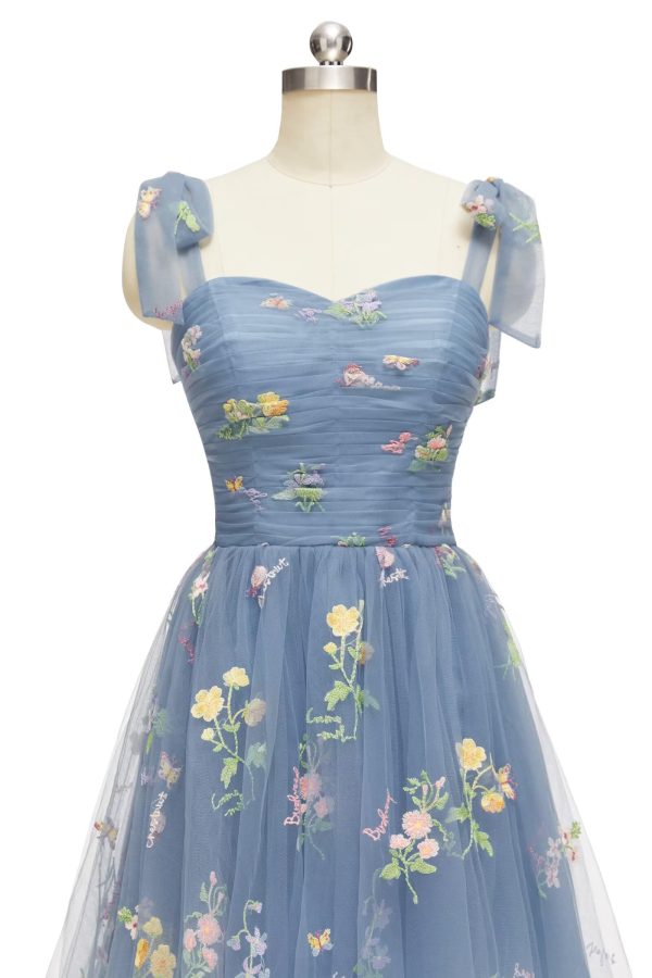 Short Homecoming Dresses for Teens Flower Embroidery Tulle Spaghetti Strap Knee Length Daisy Floral Prom Dresses