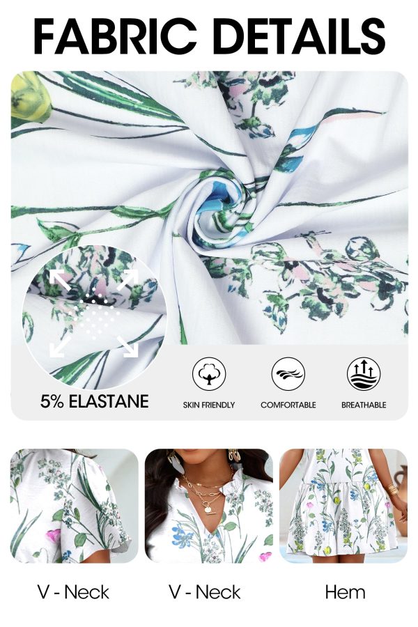 Casual Women Summer Sun Dress Loose Above The Knee V Neck Short Sleeve Floral and Geometric Dresses for Vacation
