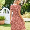 Womens Summer Dress Mini Petal Short Sleeve Dresses Pleated Button Down V Neck Floral Beach Swing Vacation Dress 2025