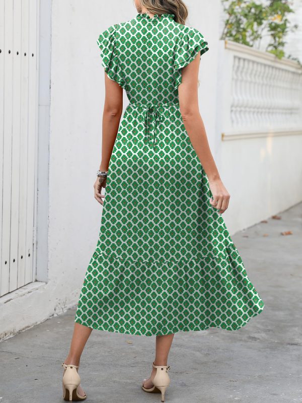 Womens Summer Casual Dresses Cap Sleeve V Neck Maxi Dress Flowy A Line Tiered Boho Beach Vacation Sundress