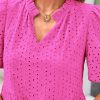 Eyelet Summer Dresses for Women Mini Casual Hollow Out Short Sleeve Lace Tiered V Neck Shift Dress with Pockets