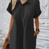Womens Cotton Shirt Dress Summer Casual Short Sleeve Button Down Beach Cover Up Shirts with Pockets