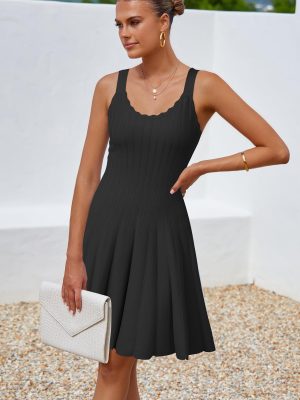 Women's 2025 Summer Dresses Knitted Sleeveless Spring Casual Flowy A Line Beach Vacation Mini Sundress