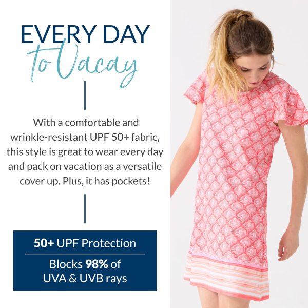 Ruffle Short Sleeve Dress - 50+ UPF Sun Protection Resort Wear, Casual Sun Dress
