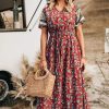 Women's Summer Boho Floral Dress Casual Beach Vacation Sundress V Neck Short Sleeve Long Maxi Dresses