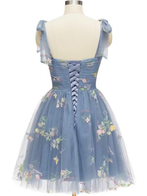 Short Homecoming Dresses for Teens Flower Embroidery Tulle Spaghetti Strap Knee Length Daisy Floral Prom Dresses