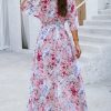 Womens Half Sleeve Wrap V Neck Chiffon Floral Casual Maxi Dress Spring Summer Wedding Guest Dresses for Women 2025