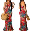 Women's Summer Floral Spaghetti Strap Long Maxi Dresses Low-Cut Bohemian Beach Sundress