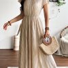 Womens Summer Maxi Dresses: Casual Short Sleeve Crewneck Slit Sundress Ruffle Pleated Long Flowy Party Cocktail Dress
