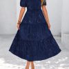 Womens Summer Dresses Wedding Guest Floral Midi Sundress Short Puff Sleeve Flowy A Line Smocked Tiered Boho Dress
