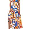 Women's 2025 Summer Boho Maxi Dresses Floral Short Sleeve V Neck A Line Tiered Flowy Long Beach Vacation Dress